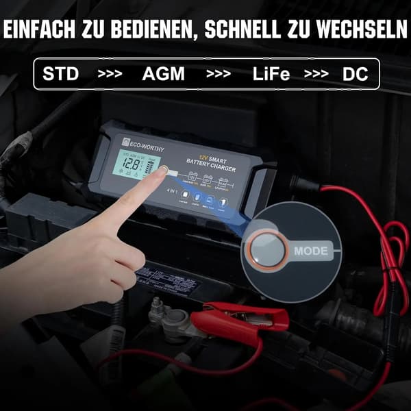 Batterioplader, 12V Udgang, 10A Strøm,sort