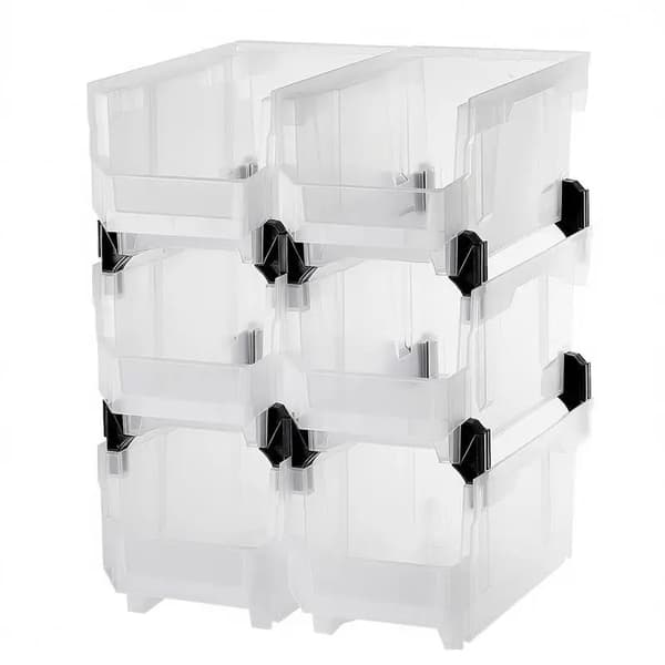 Stapelbara förvaringslådor, öppen frontdesign, transparent material, VIT