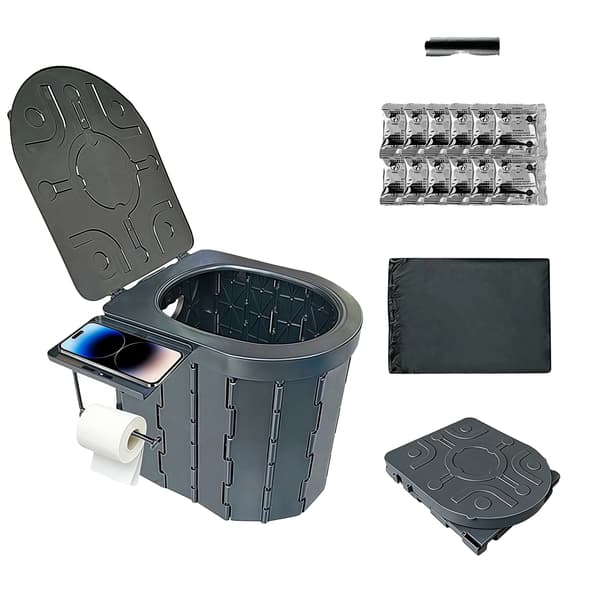 Campingtoilet, Ergonomisk Design, Letvægts og Bærbar,sort