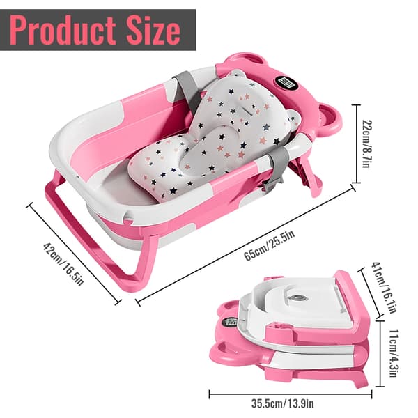 Babytub, Inbyggd Termometer, Sammanfallande Design,Rosa