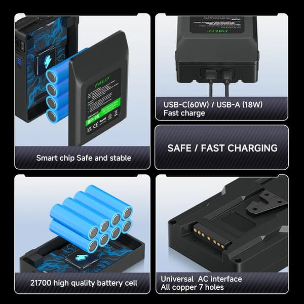 V Mount Batteri, 6600mAh Kapacitet, USB-C Opladning,1batteri