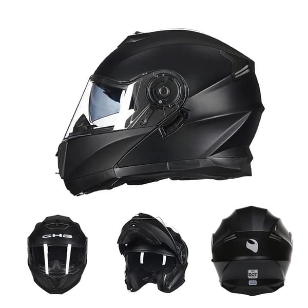 Motorcykelhjelm, DOT-certificeret, modulært design,L, sort-a