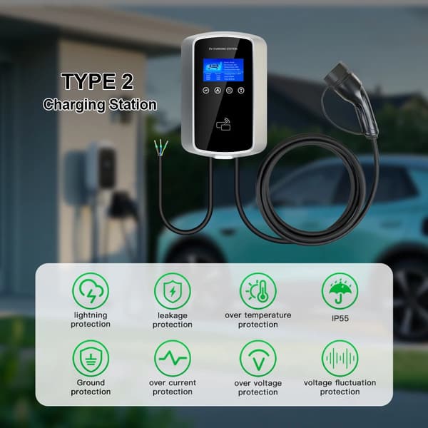 Elbilsladdningsstation, Justerbar Ström, Smart App-kontroll, Typ2, 7.2KW