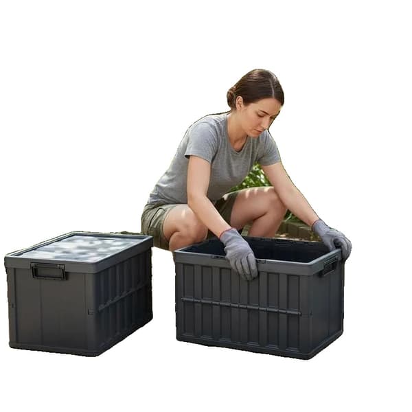 Fällbara förvaringslådor, 65L kapacitet, stapelbar design, Röd