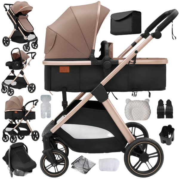 Barnevogn, Letvægtsdesign, Stødabsorberende Ramme,V10-KHAKI