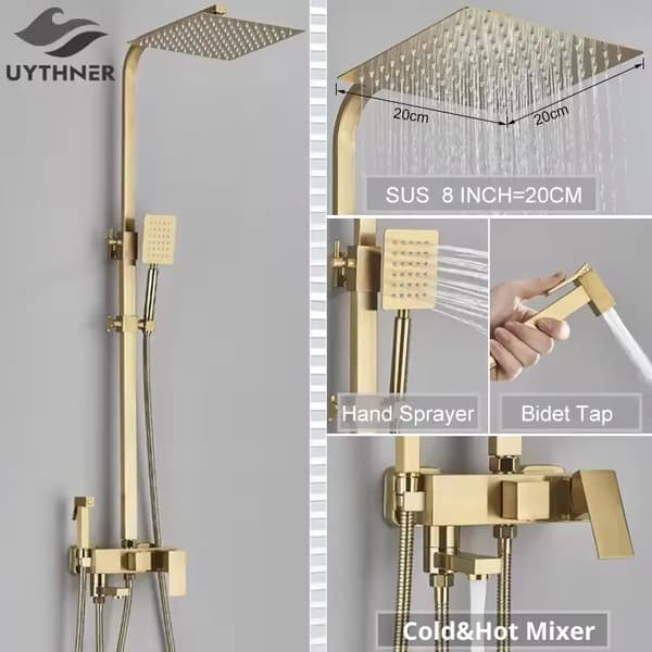 Duschsystem, Väggmonterad Installation, Mångsidig Funktionalitet,8 Tum Borste Guld