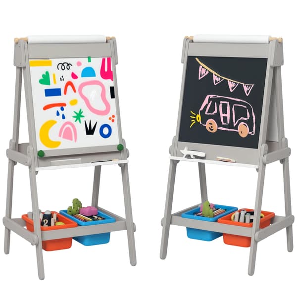 Whiteboard Staffli, Dubbelsidig Design, Inkluderar Förvaringsmöjligheter, Grå