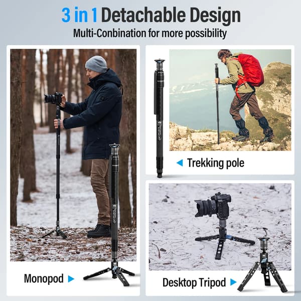 Monopod, Lätt Kolfiber, 3-i-1 Design,SVM-145
