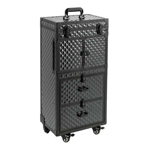 Makeup Train Case, Bærbar Frisørvogn, Stilfuld Opbevaringsløsning,sort