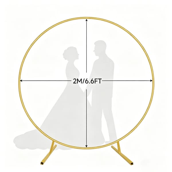 Bröllopsbåge Ställning, Extra Stor, Hållbar Metallkonstruktion,Guld-Rund, 2m/6.6ft-b
