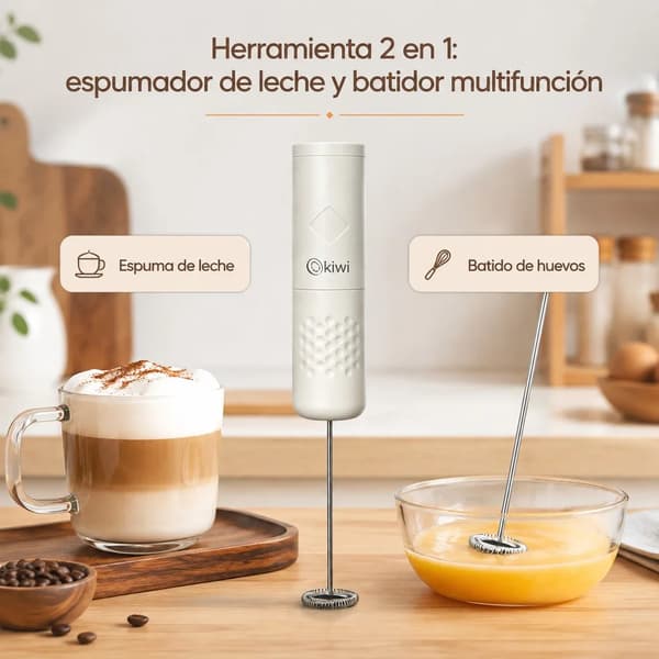 Elektrisk mælkeskummer, USB genopladelig, ergonomisk design,Hvid