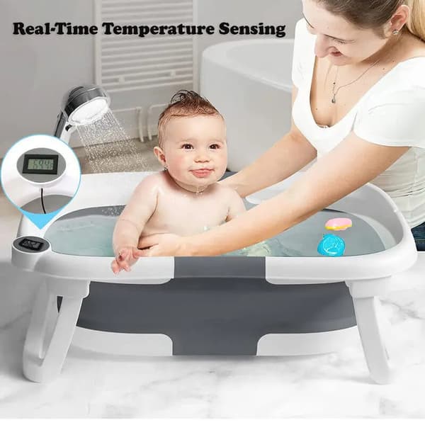 Babybadekar, Temperatursensor, Blødt Pude Design,GRÅ