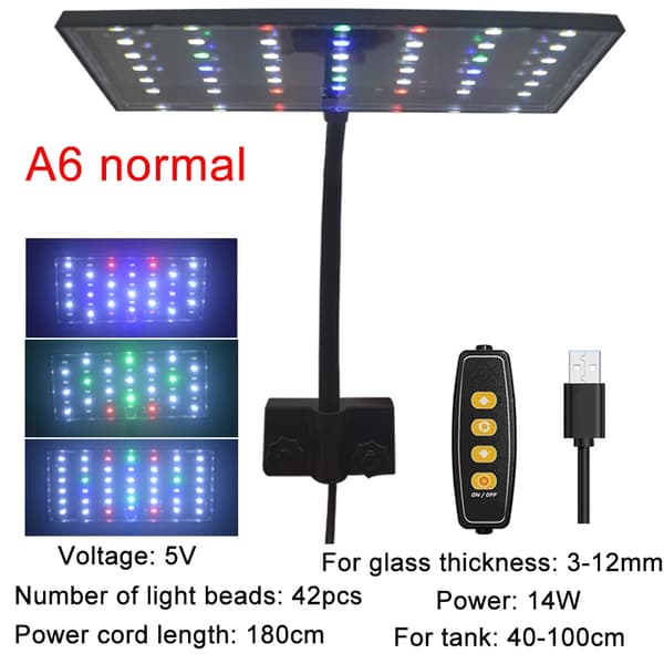 LED Akvarielampe, Justerbar Lysstyrke, 360° Rotérbar,A6 normal, EU stik-a