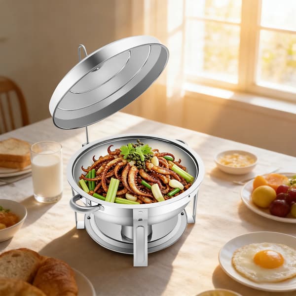 Chafing Dish, Rund, Rustfrit Stål Konstruktion,Sølv