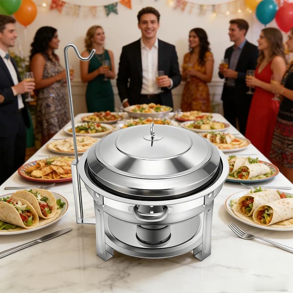 Chafing Dish, Rustfrit Stål, Rund Design,Sølv