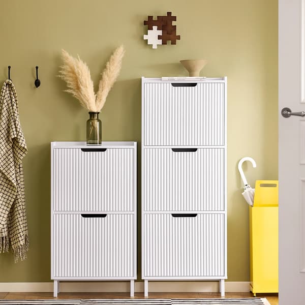 Sko Skab, Pladsbesparende Design, 3 Rum Opbevaring,HVID