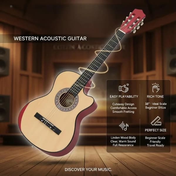 Akustisk Gitarr, Solid Basswood, Folkmusik Spelstil,Ljusbrun