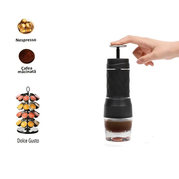 Espresso Kaffemaskine, Bærbart Design, Manuel Betjening,sort