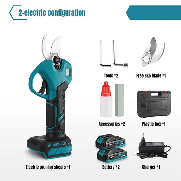 Elektriska Beskärningssaxar, Borstlös Motor, Ergonomisk Design,2*Batteri