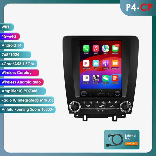 Bilradio, Touchscreen, Navigationssystem, kompatibel med FORD Mustang 2010-2014,P4 CP
