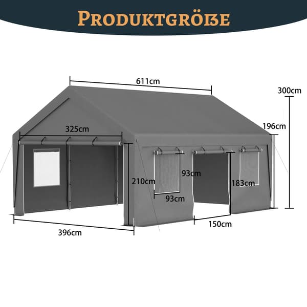 Garage Tält, Vattentätt, UV-Skydd,Grå