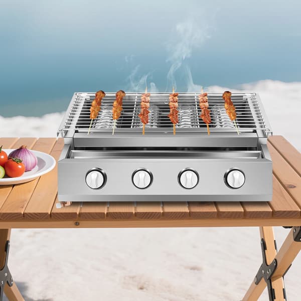 Bärbar Grill, Rökfri Matlagning, Justerbar Höjd,Silver