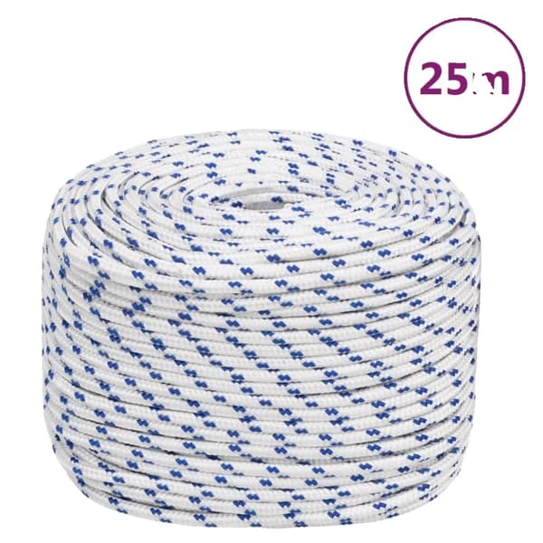 Förtöjningsrep, Hållbart Polypropenmaterial, 25 Meter Längd,VIT