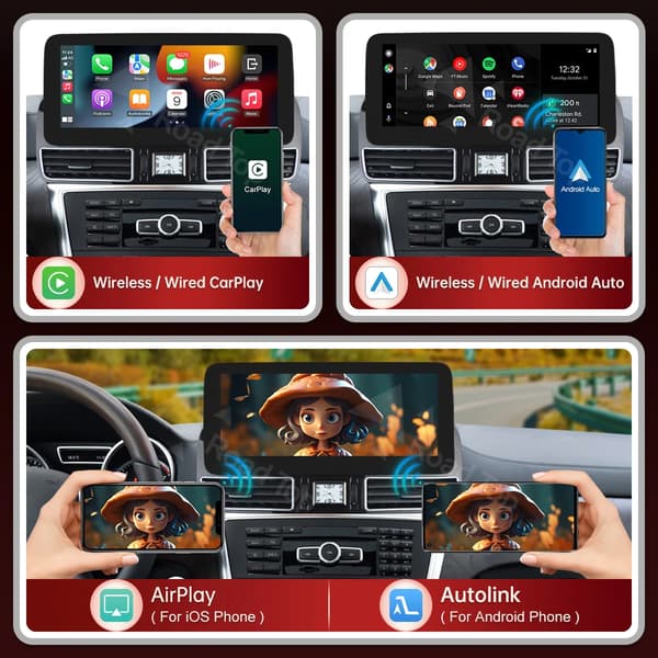 Multimedia Display Skärm, Trådlös CarPlay, Android Auto Funktioner,12.3