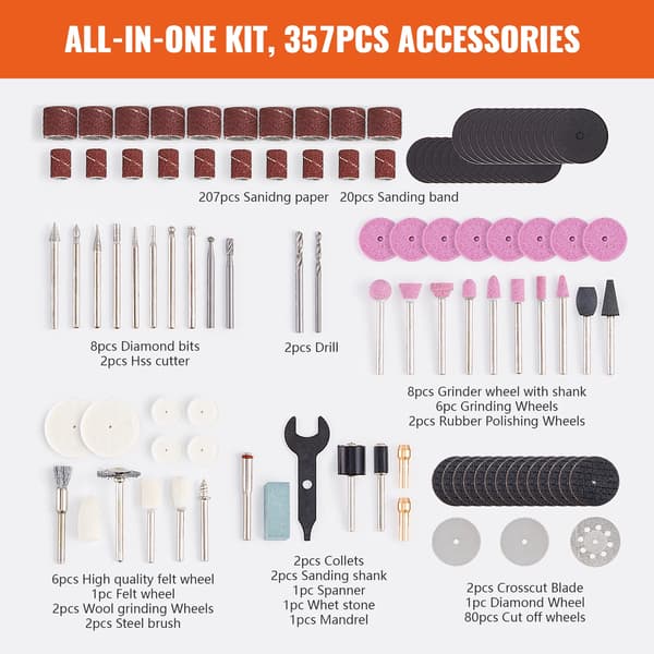 Rotary Tool Accessories Kit, 357 DELAR, Universell Kompatibilitet,DCA3571