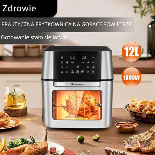 Luftfritös, 12L kapacitet, LED-touchkontroll,Luftfritös