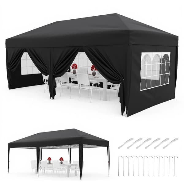 Foldbart Markise, Vandtæt, Justerbar Højde,Sort 3x6m