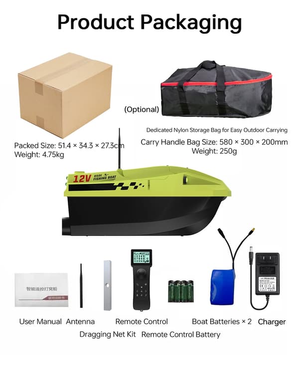 Bait Boat, Dobbelt Batterisystem, GPS og Beidou Positionering,med Sonar Sensor-a
