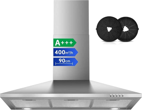 Emhætte, Maksimal Luftstrøm 400 m³/h, 3-Trins Kontrol,Sølv, EU-a