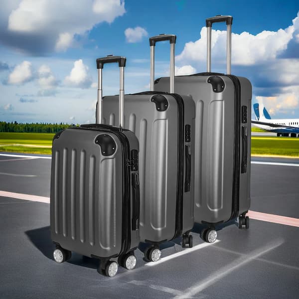 Bagageset, Hållbar ABS-plast, 4 Spinner-hjul,Mörkgrå