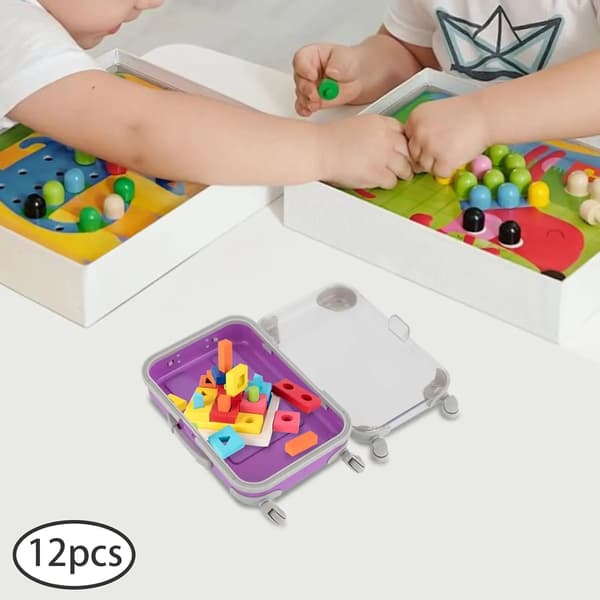 Mini Rejsetrolley Kufferter, 12 Stykker, Rektangulær Form, 4 Hjul Hver, ABS Materiale, Multifarvet Sæt