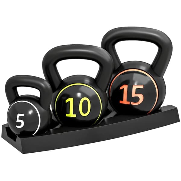 Kettlebell Sæt, Forskellige Vægte, Holdbart Plastskrog,sort