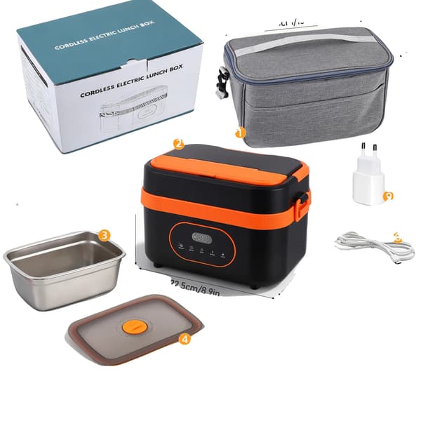 Elektrisk Lunchlåda, 1500 ML Kapacitet, Sladdlös Design,Apelsin