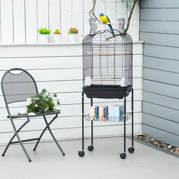 Fuglebur, Robust Jernkonstruktion, Mobil med Ruller,N/A, sort