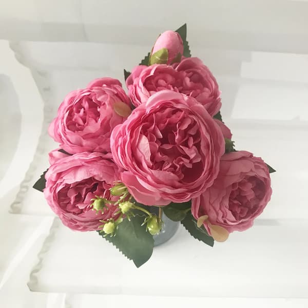 Kunstig Blomsterbuket, Silkemateriale, 5 Blomsterhoveder,12