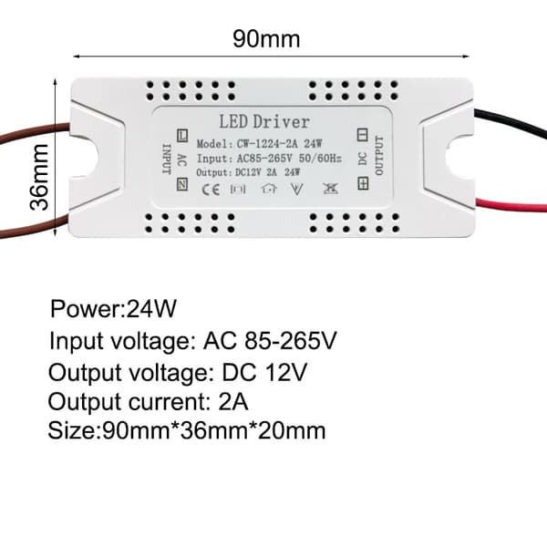 Strømforsyning, DC 12V Udgange, Kompatibel med LED-strips og CCTV,12V-a, 2A