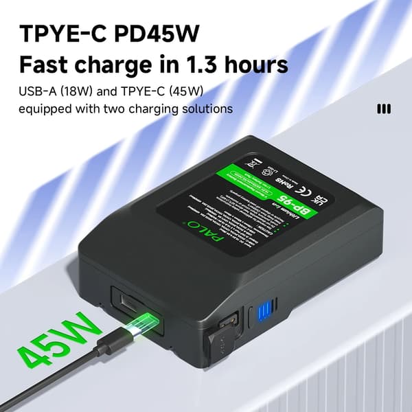 V-Mount Batteri, 6600mAh Kapacitet, USB-C Laddning, 1 batteri