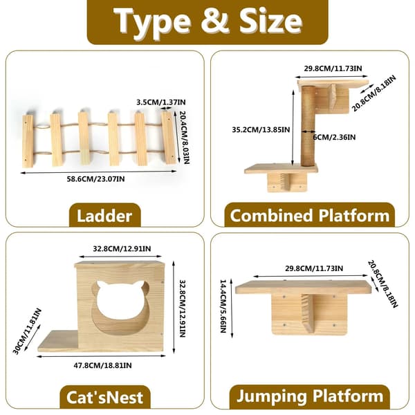 Kat Klæbræd, Solid Fyrretræ, Pladsbesparende Design,1 × Kattebed(pfe)