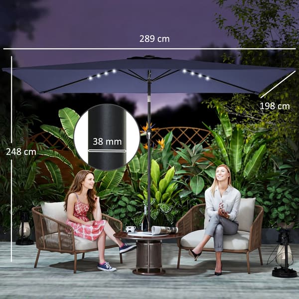 Terrasseparasol, UV-beskyttelse, solcelle LED-lys,Blå