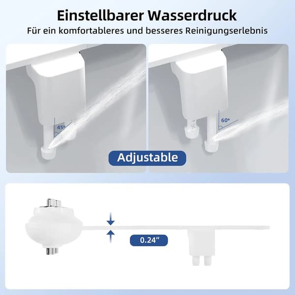 Bidet-tilbehør, justerbart vandtryk, selvrensende dyse,HVID