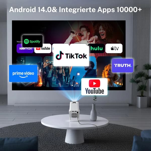 Projektor, 4K Understøttelse, WiFi 6 Kompatibel,EU-stik, hvid