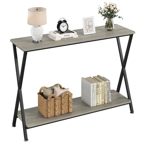 Narrow Console Table, 2-Tier Design, Sturdy Metal Frame,Grå 105x30x81cm