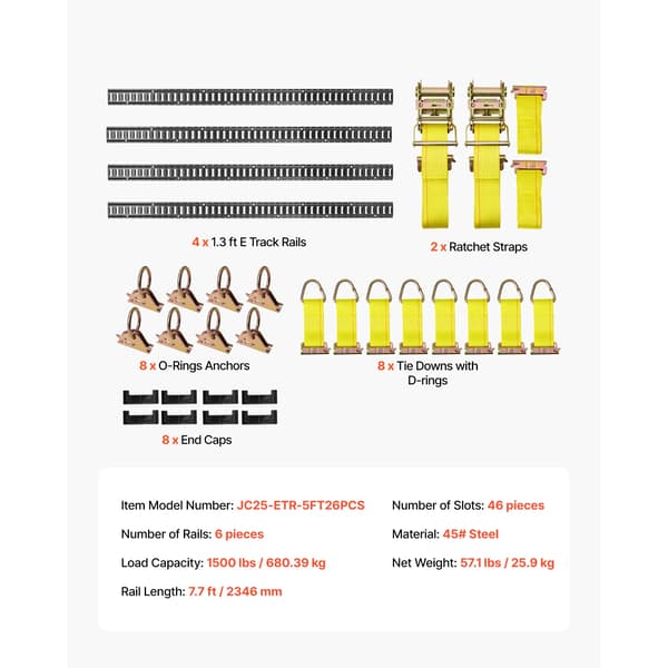 E-Track Spännbandskit, 2 Spännband, 8 O-Ringar,4 Pack