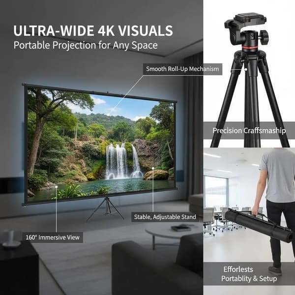 Projektionsskärm, 4K HD, Höjdjusterbar, armégrön