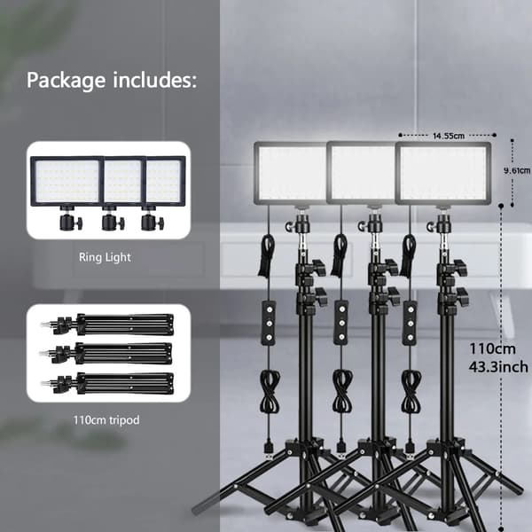 LED Videolampa, Justerbart Stativ, Tvåfärgsfunktion,3 SETS
