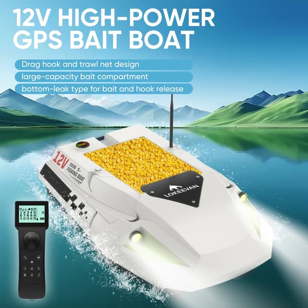 Bait Thrower, Dubbelt Positioneringssystem, Hög Batterikapacitet,D50B Vit